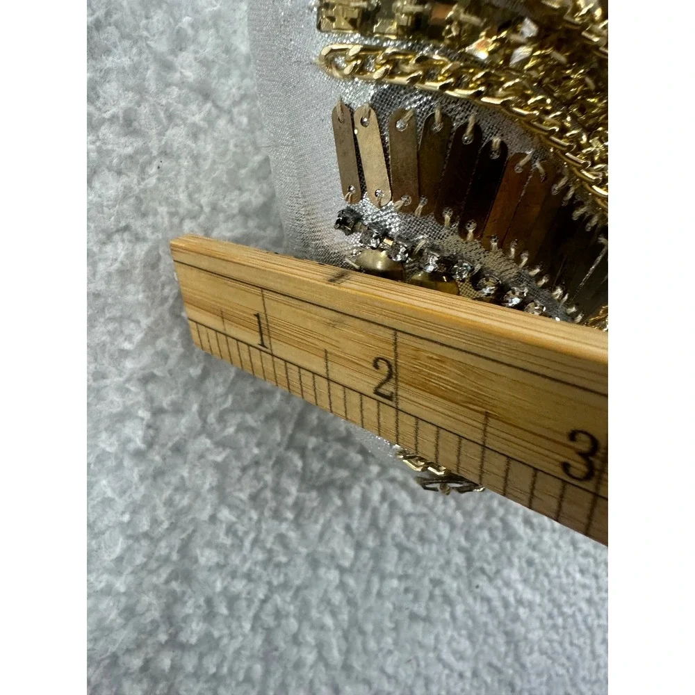 JOCELYN Embellished Gold Silver Beaded Clutch Evening Bag Chain‎ Strap INC